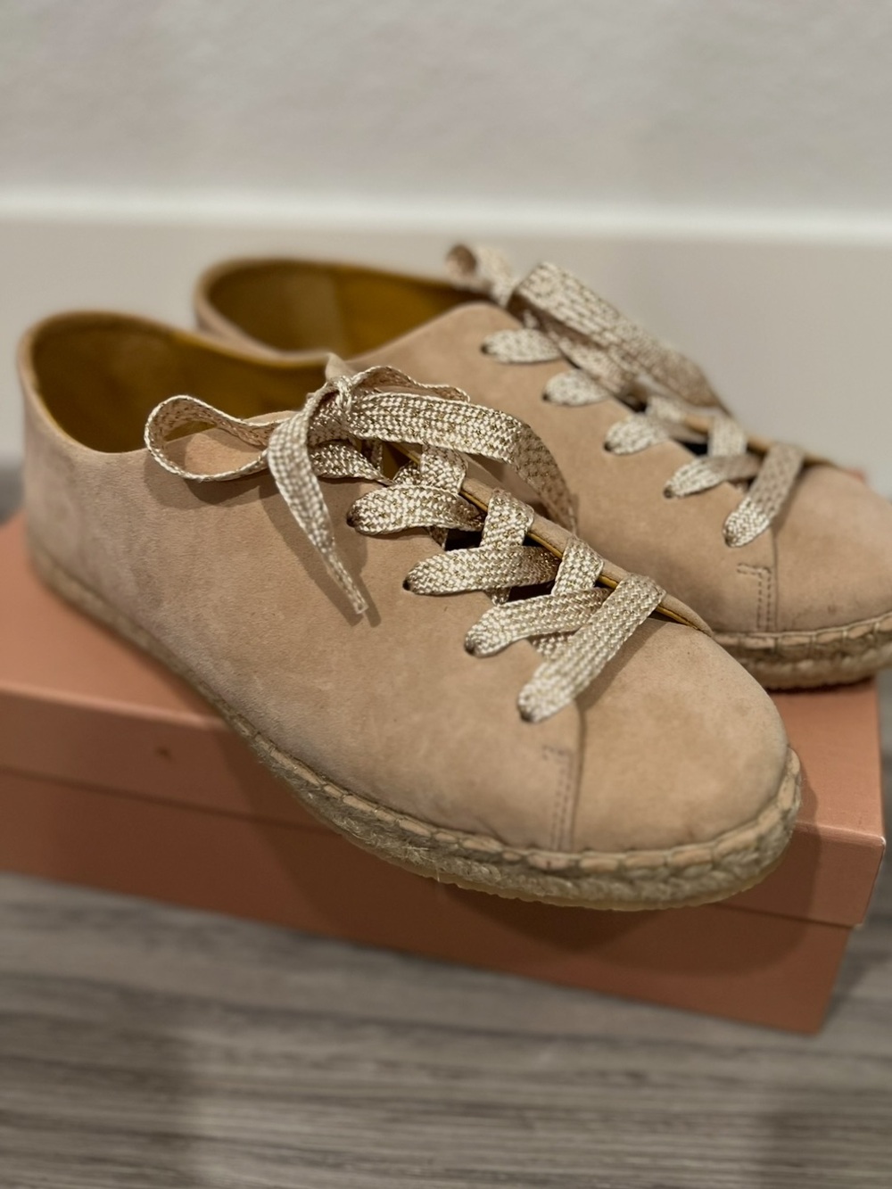 NIB Sezane Blush Pink Suede Espadrille Sneaker in Beige FR 38 US 7